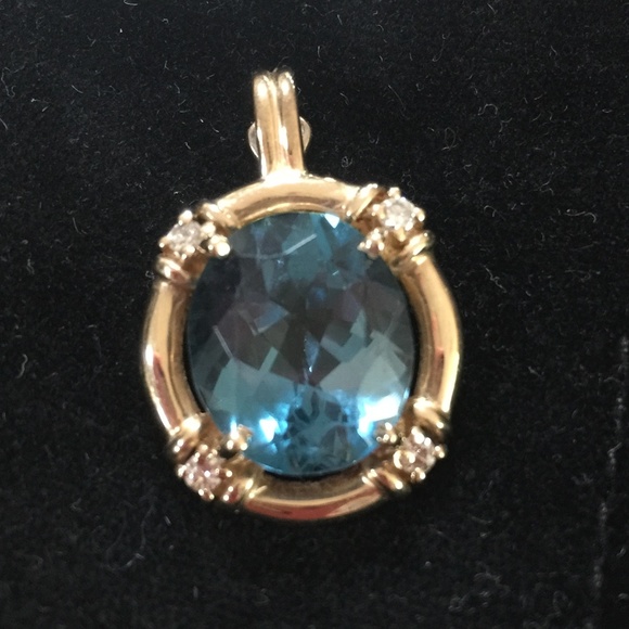 9 Carat Blue Topaz 14k Gold Pearl Enhancer Pendant - Picture 6 of 8